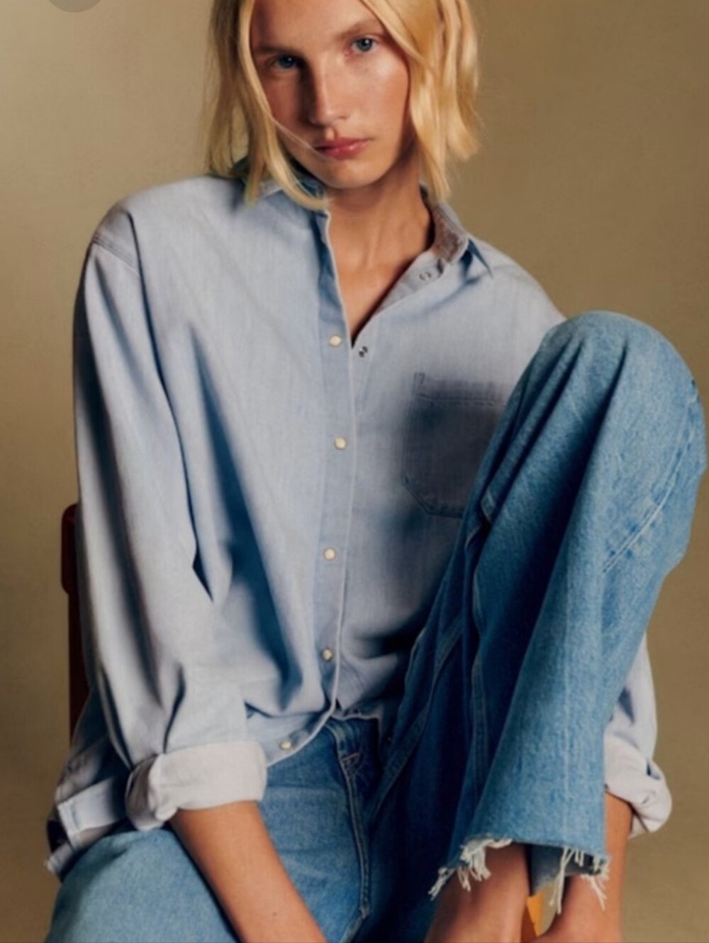 Sézane Max Shirt Very Light Denim Organic Cotton FR 48 US 16 UK 20